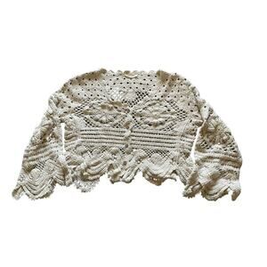 Solitaire Cream White Crochet Open Knit Button Cardigan Medium Cottagecore Boho